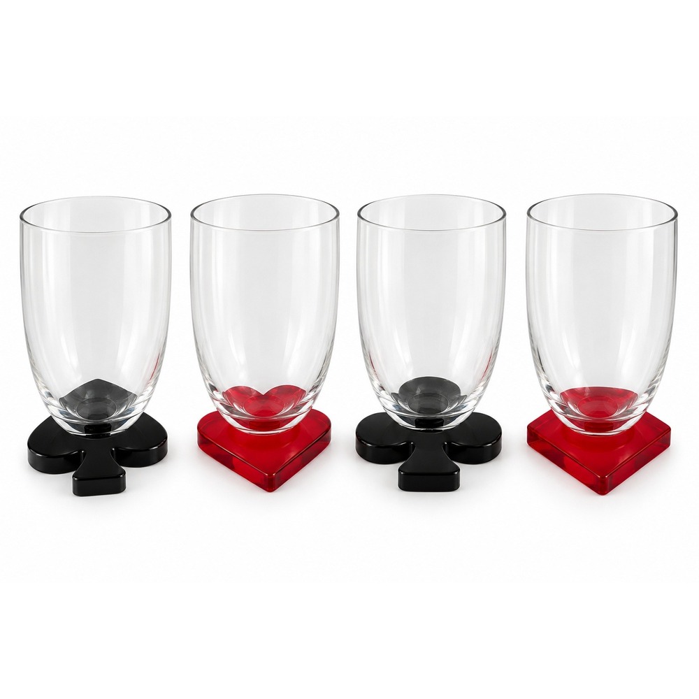 Cambridge Glass 4 Piece Game Set Playing Card Tumblers MCM Poker Casino Barware